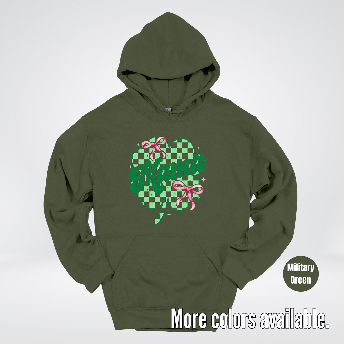 Coquette Mini Pink Bows Checkered Retro Four Leaf Clover Saint Patrick's Day Hoodie