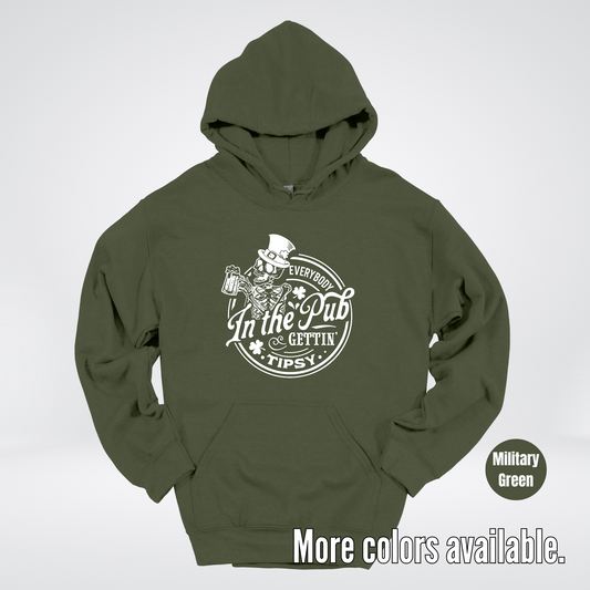 Everybody In The Pub Gettin Tipsy – White Skeleton And A Beer – Saint Patrick’s Day Hoodie