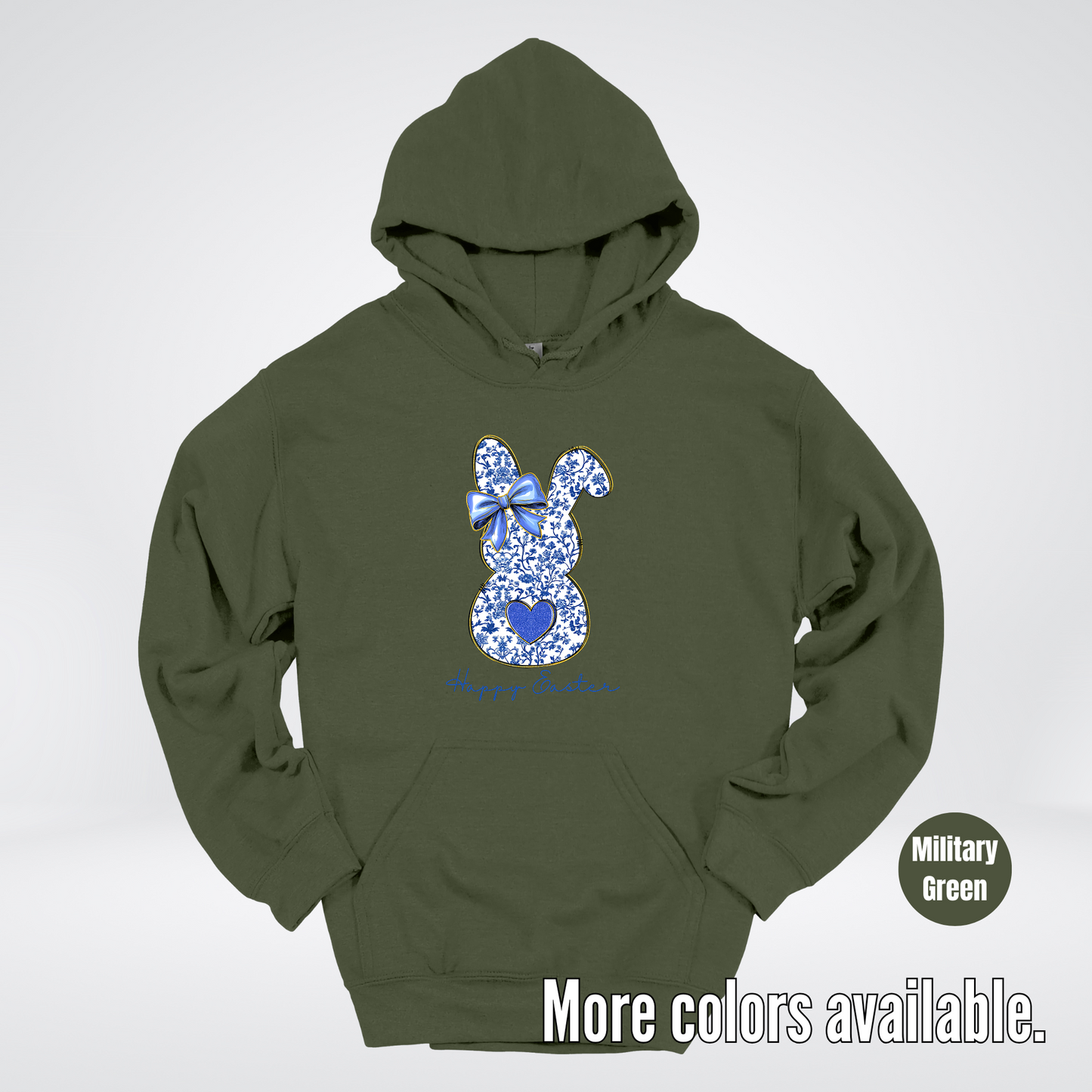 Happy Easter Bunny Blue Toile Chinoiserie Grand Millennial Hoodie