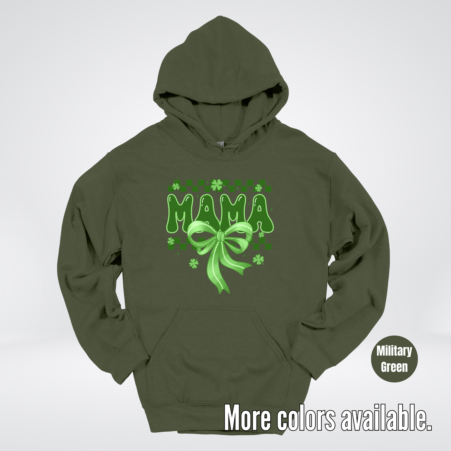 Mama Coquette Green Bow Checkered Retro Four Leaf Clovers Hoodie