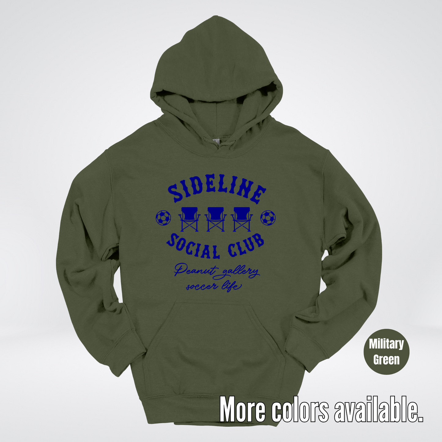 Sideline Social Club Peanut Gallery Soccer Life – Navy Design – Soccer Hoodie
