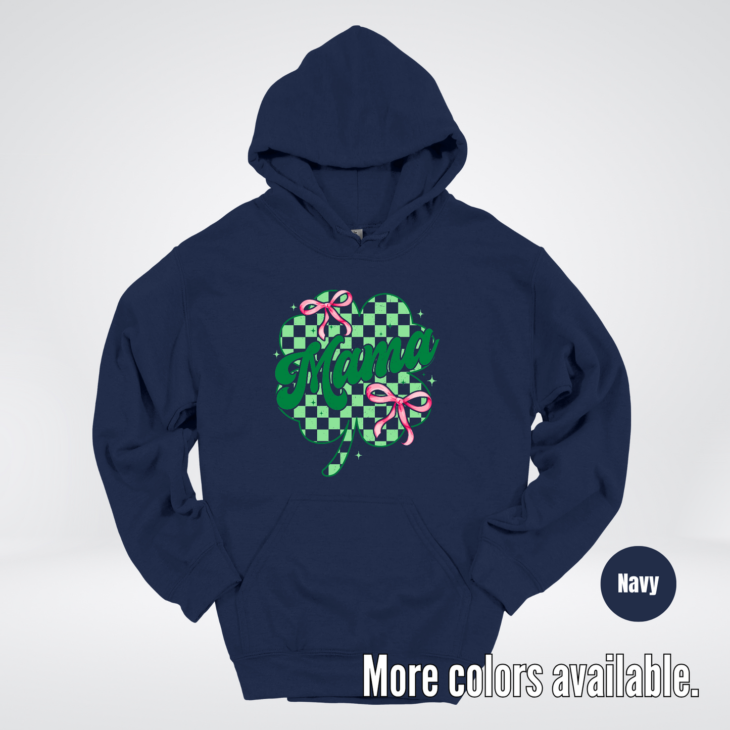 Coquette Mini Pink Bows Checkered Retro Four Leaf Clover Saint Patrick's Day Hoodie
