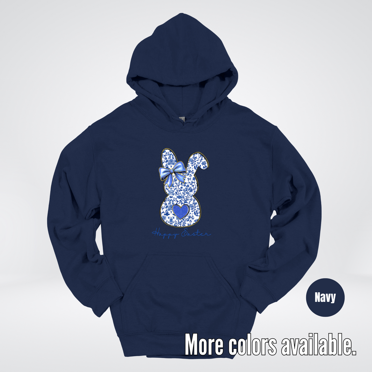 Happy Easter Bunny Blue Toile Chinoiserie Grand Millennial Hoodie
