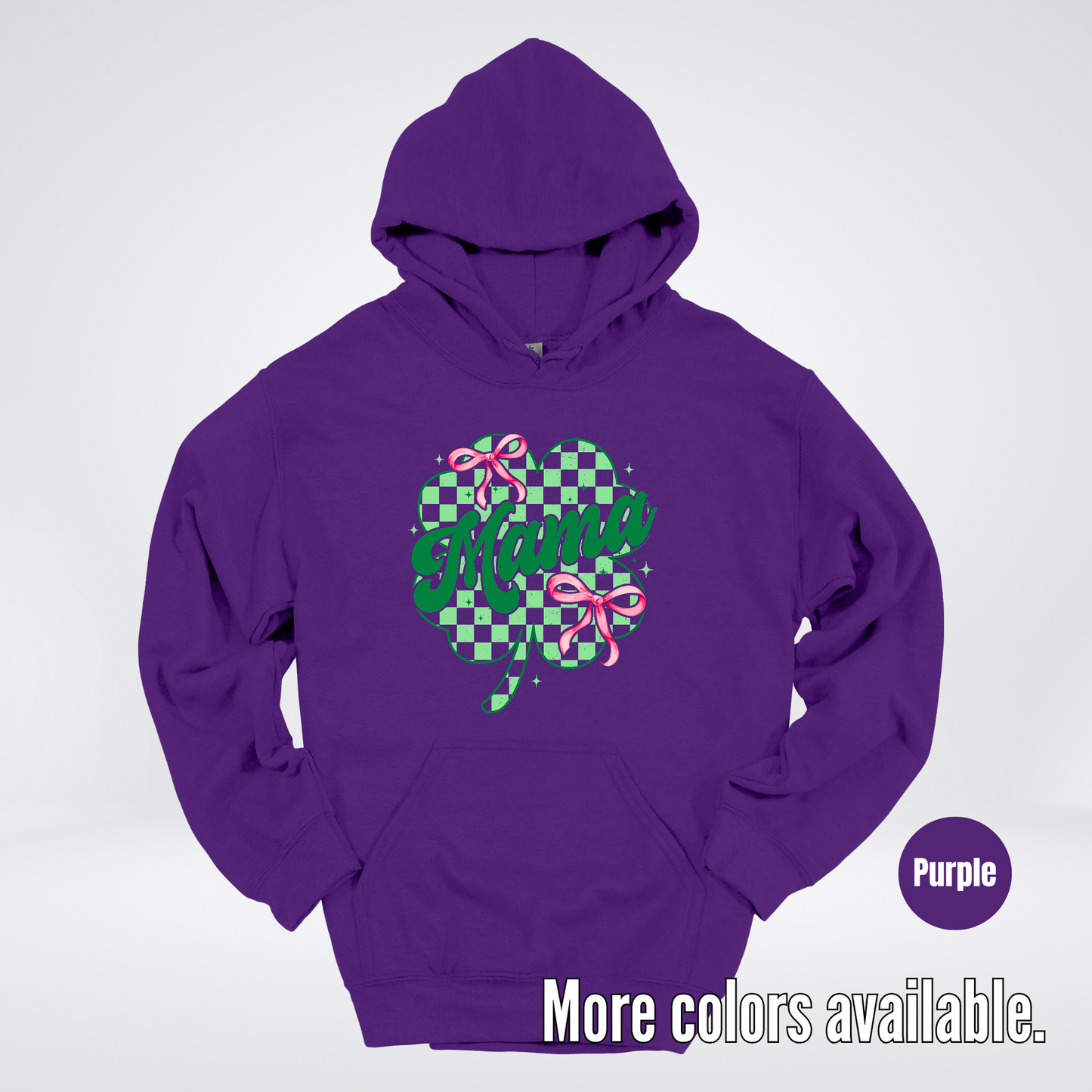 Coquette Mini Pink Bows Checkered Retro Four Leaf Clover Saint Patrick's Day Hoodie