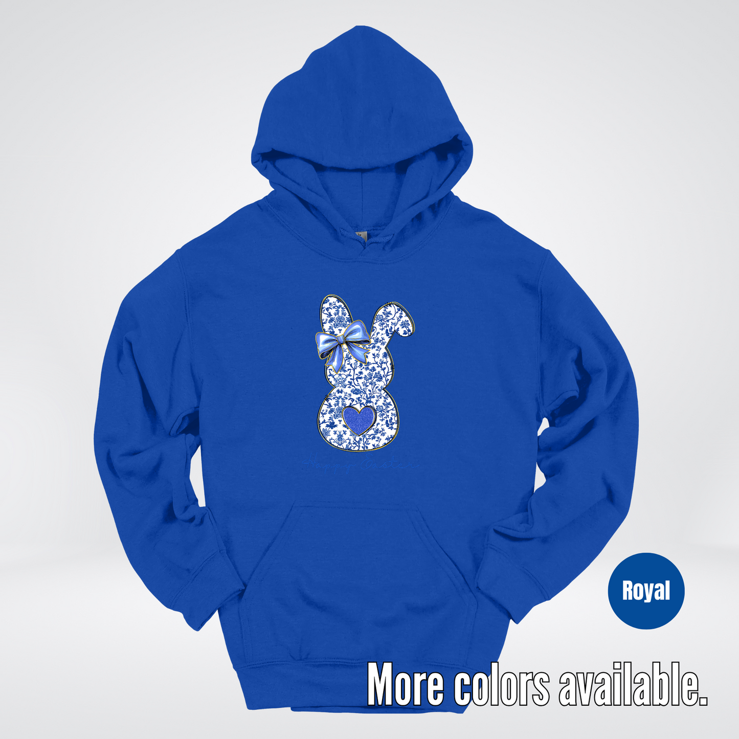 Happy Easter Bunny Blue Toile Chinoiserie Grand Millennial Hoodie