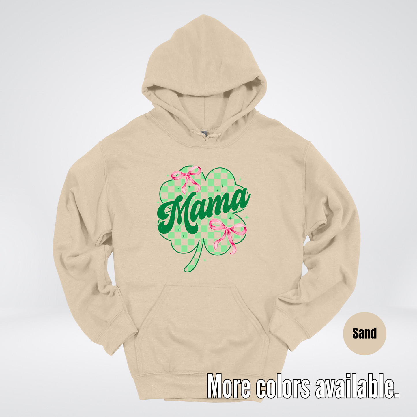 Coquette Mini Pink Bows Checkered Retro Four Leaf Clover Saint Patrick's Day Hoodie