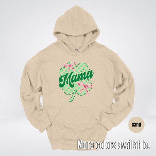 Coquette Mini Pink Bows Checkered Retro Four Leaf Clover Saint Patrick's Day Hoodie