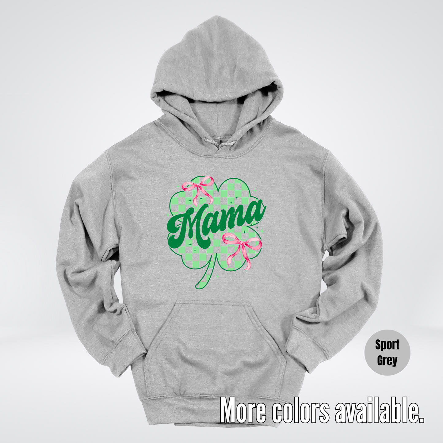Coquette Mini Pink Bows Checkered Retro Four Leaf Clover Saint Patrick's Day Hoodie