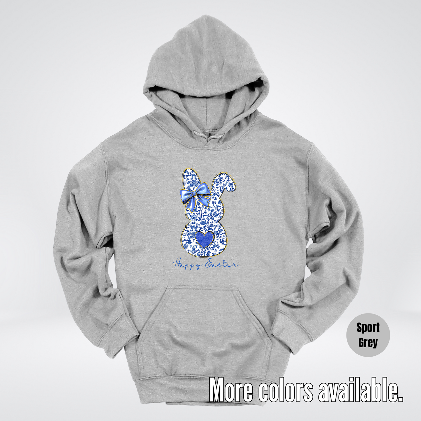 Happy Easter Bunny Blue Toile Chinoiserie Grand Millennial Hoodie