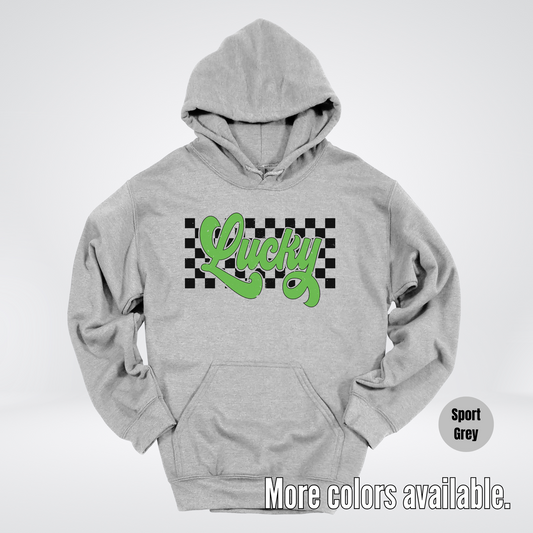 Lucky Cursive Checkered Retro – Saint Patrick’s Day Hoodie