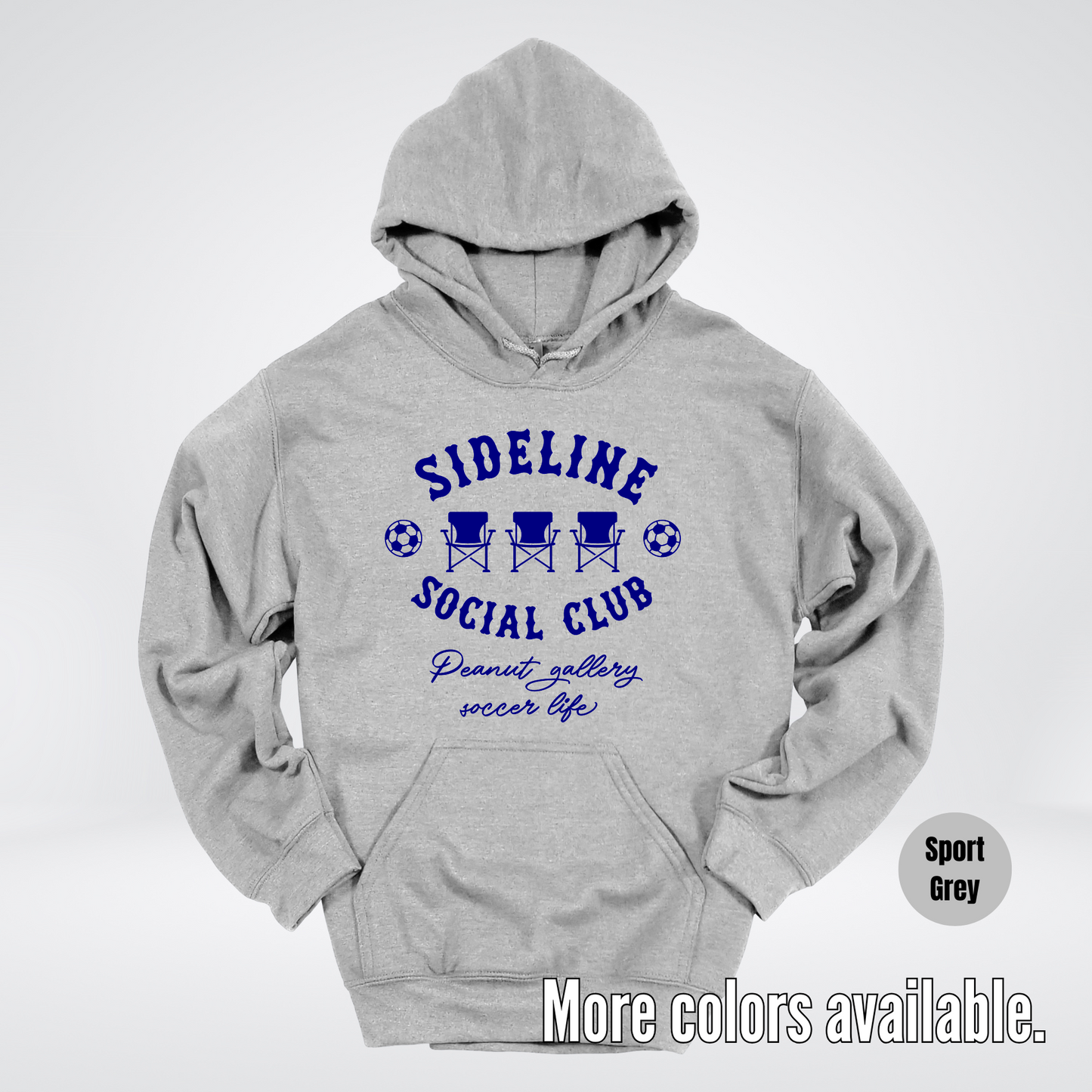 Sideline Social Club Peanut Gallery Soccer Life – Navy Design – Soccer Hoodie