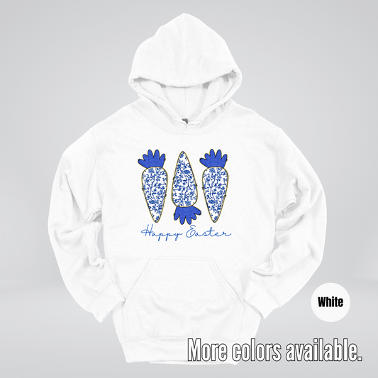 Blue Toile Chinoiserie Grandmillennial Happy Easter And Carrots Hoodie