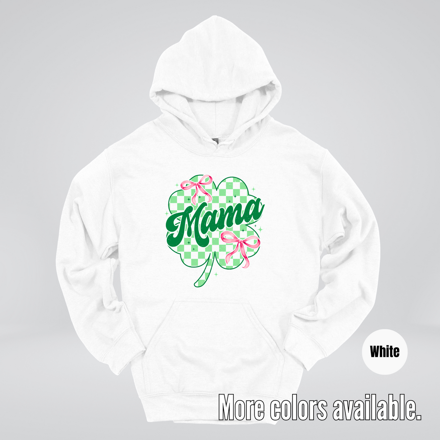 Coquette Mini Pink Bows Checkered Retro Four Leaf Clover Saint Patrick's Day Hoodie