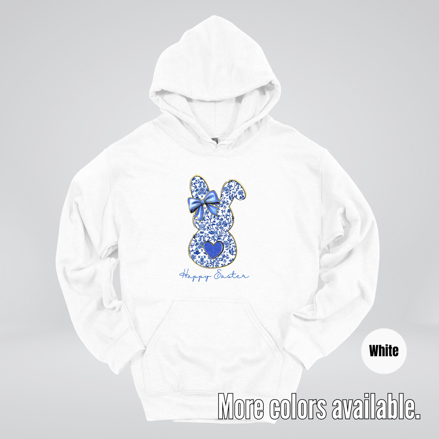 Happy Easter Bunny Blue Toile Chinoiserie Grand Millennial Hoodie