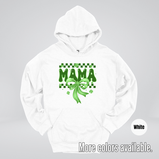 Mama Coquette Green Bow Checkered Retro Four Leaf Clovers Hoodie