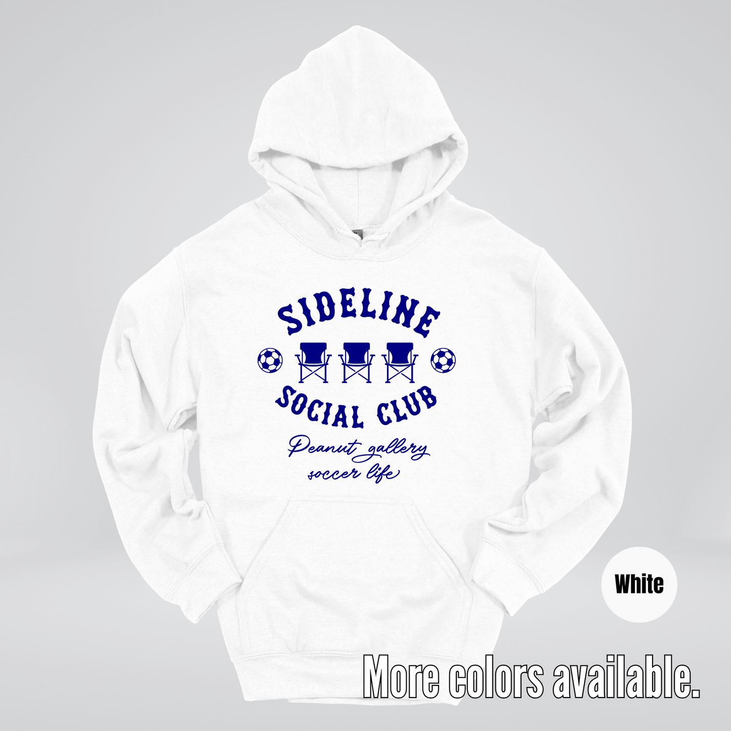 Sideline Social Club Peanut Gallery Soccer Life – Navy Design – Soccer Hoodie