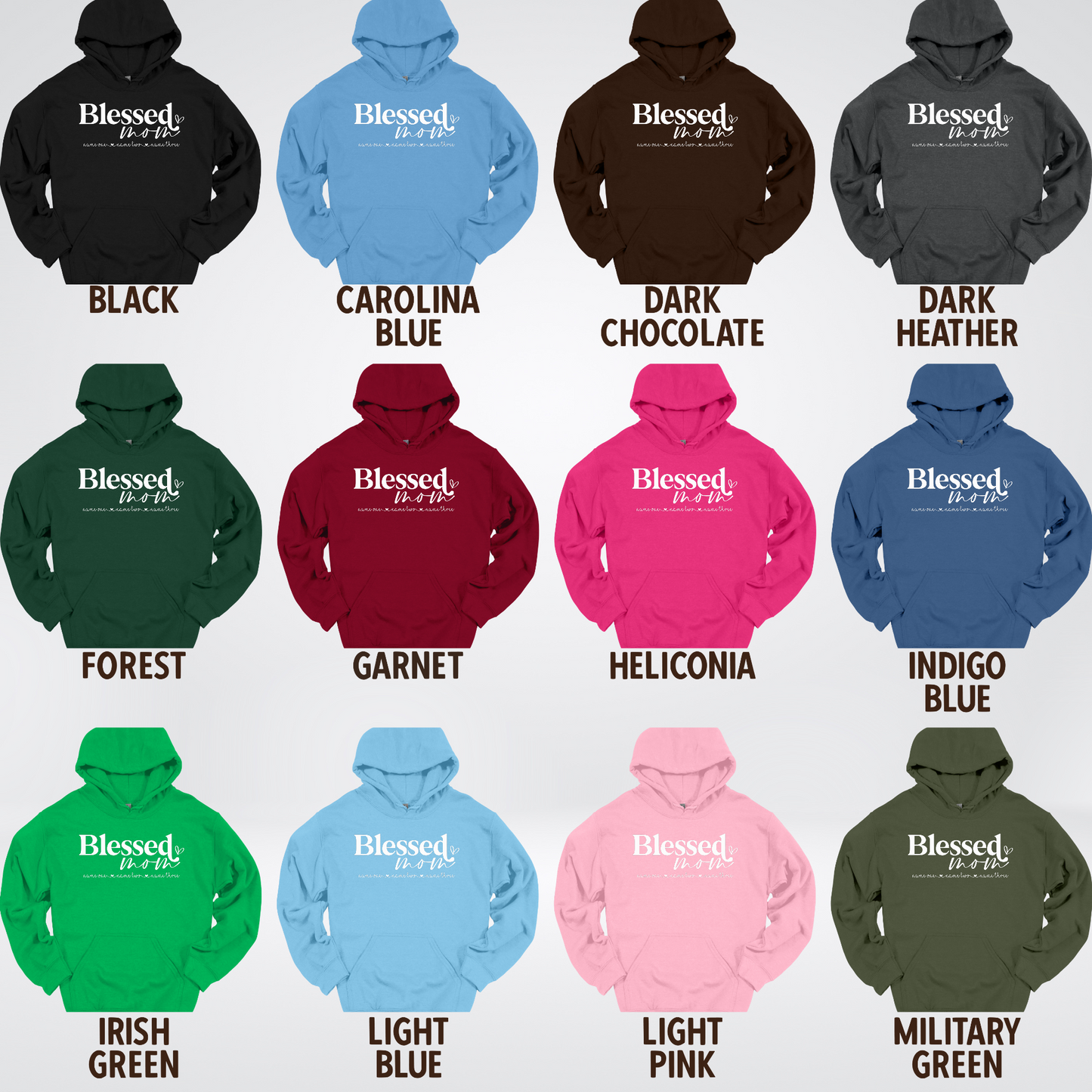 Custom Names Blessed Mom - White Design - Hoodie