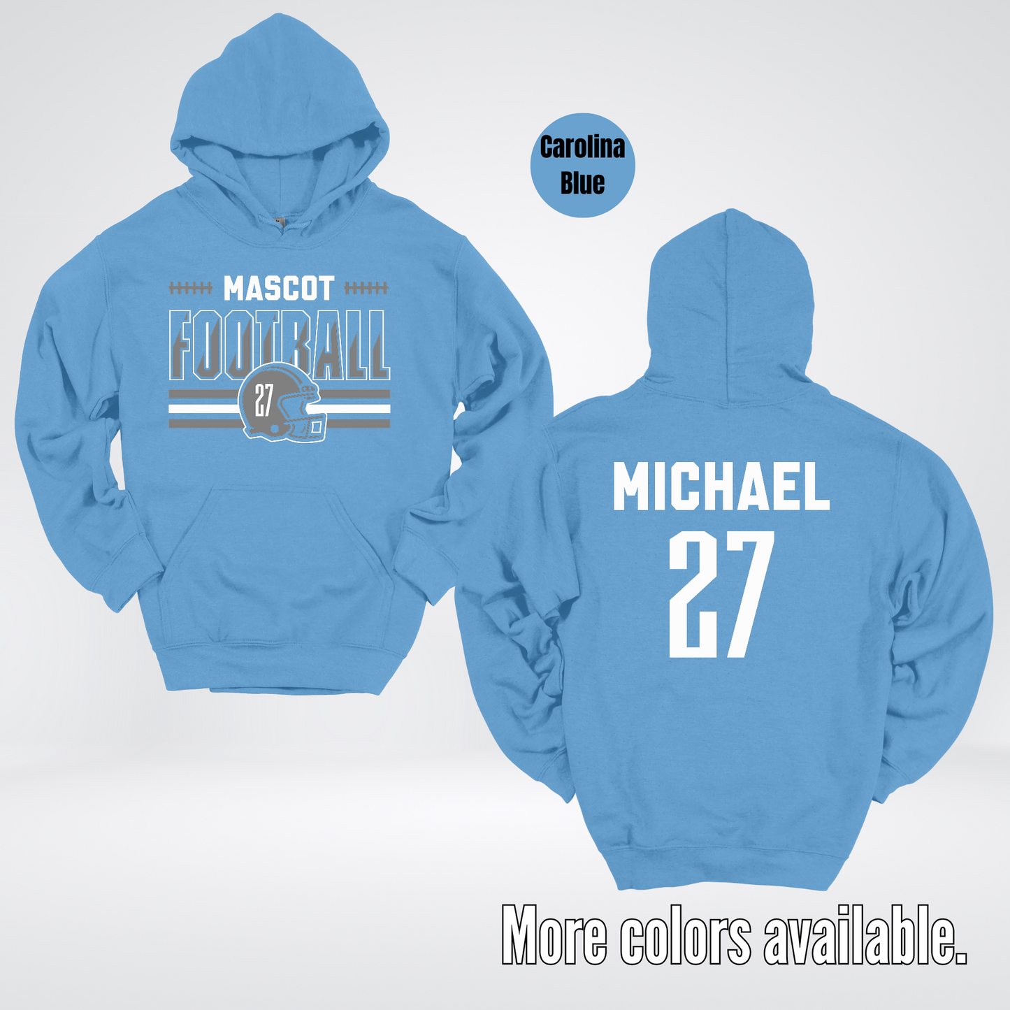 Custom Mascot, Number, & Name – Gray - Football Design 15 Hoodie
