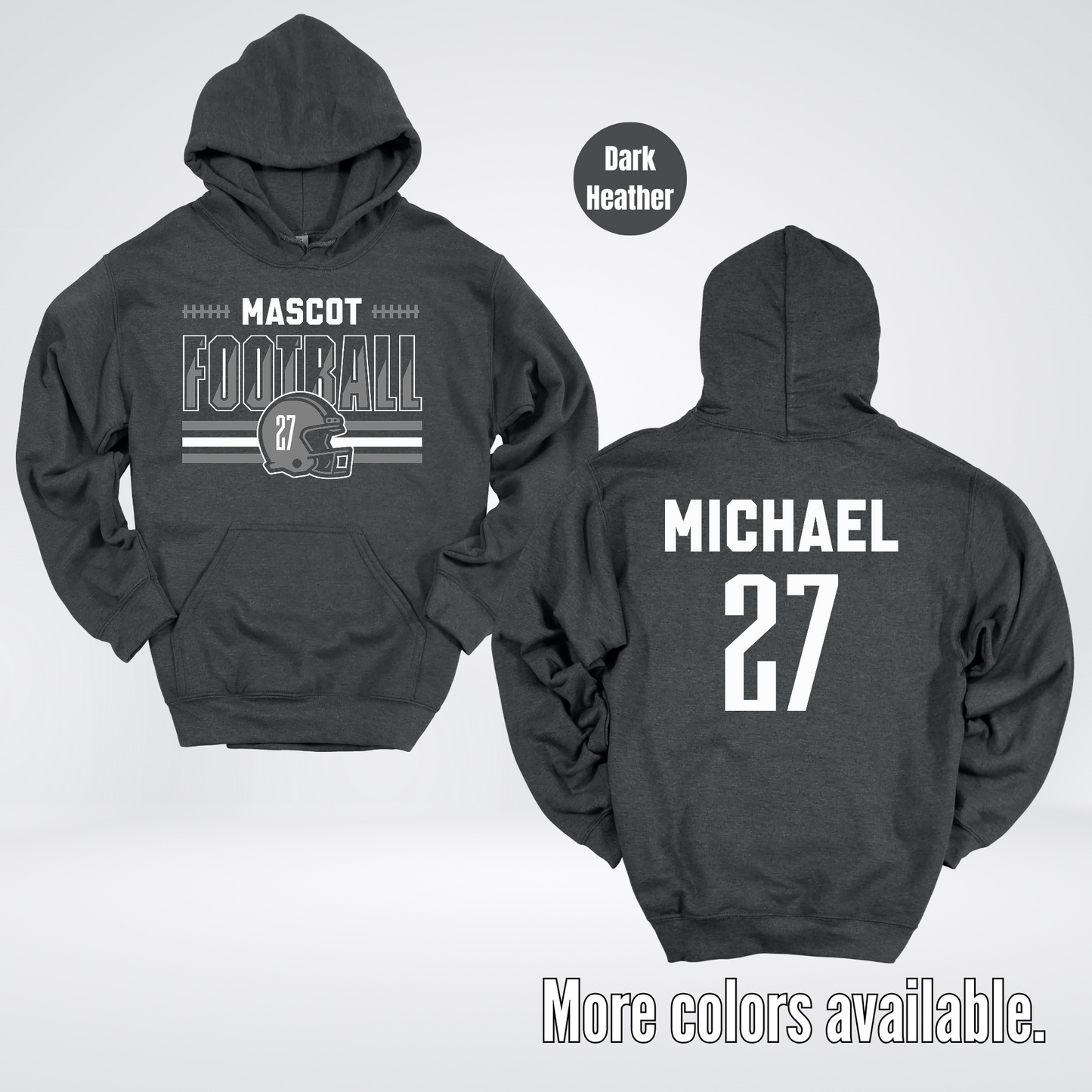 Custom Mascot, Number, & Name – Gray - Football Design 15 Hoodie