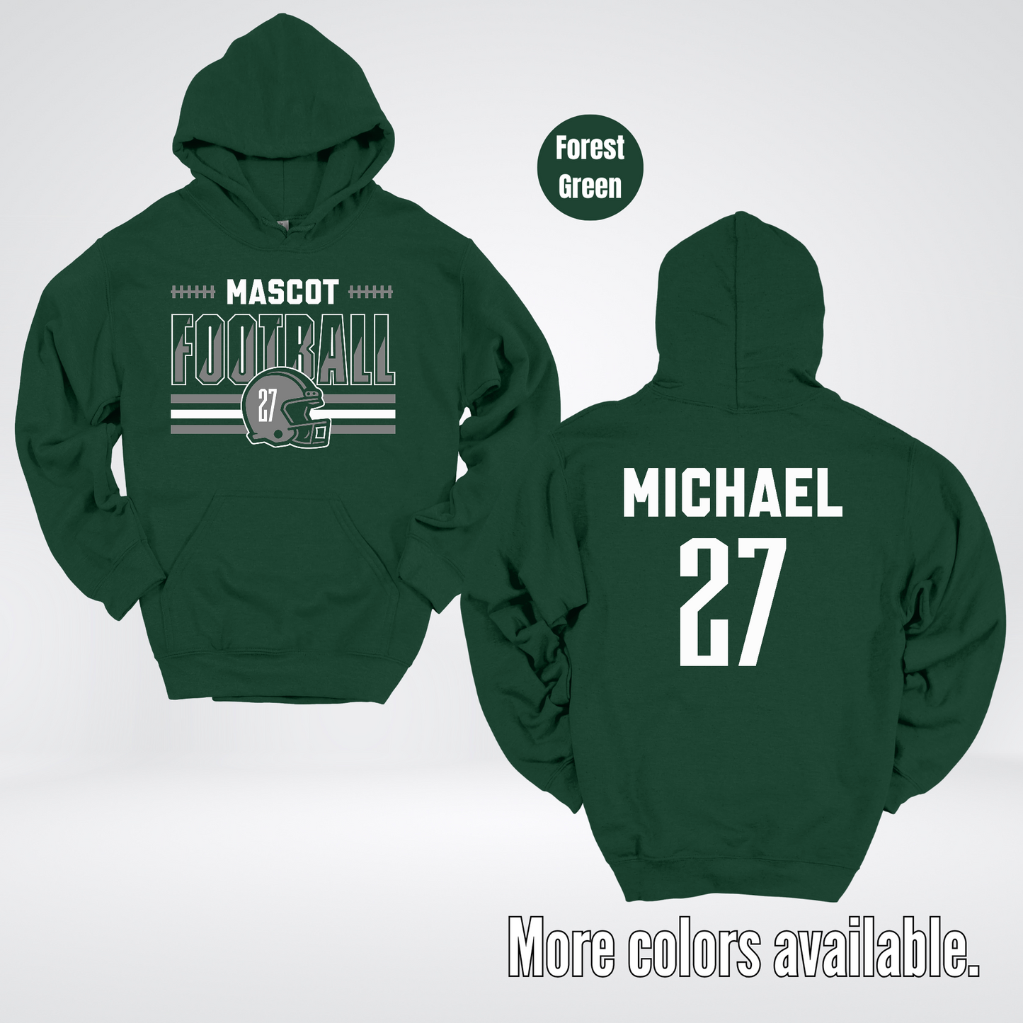 Custom Mascot, Number, & Name – Gray - Football Design 15 Hoodie
