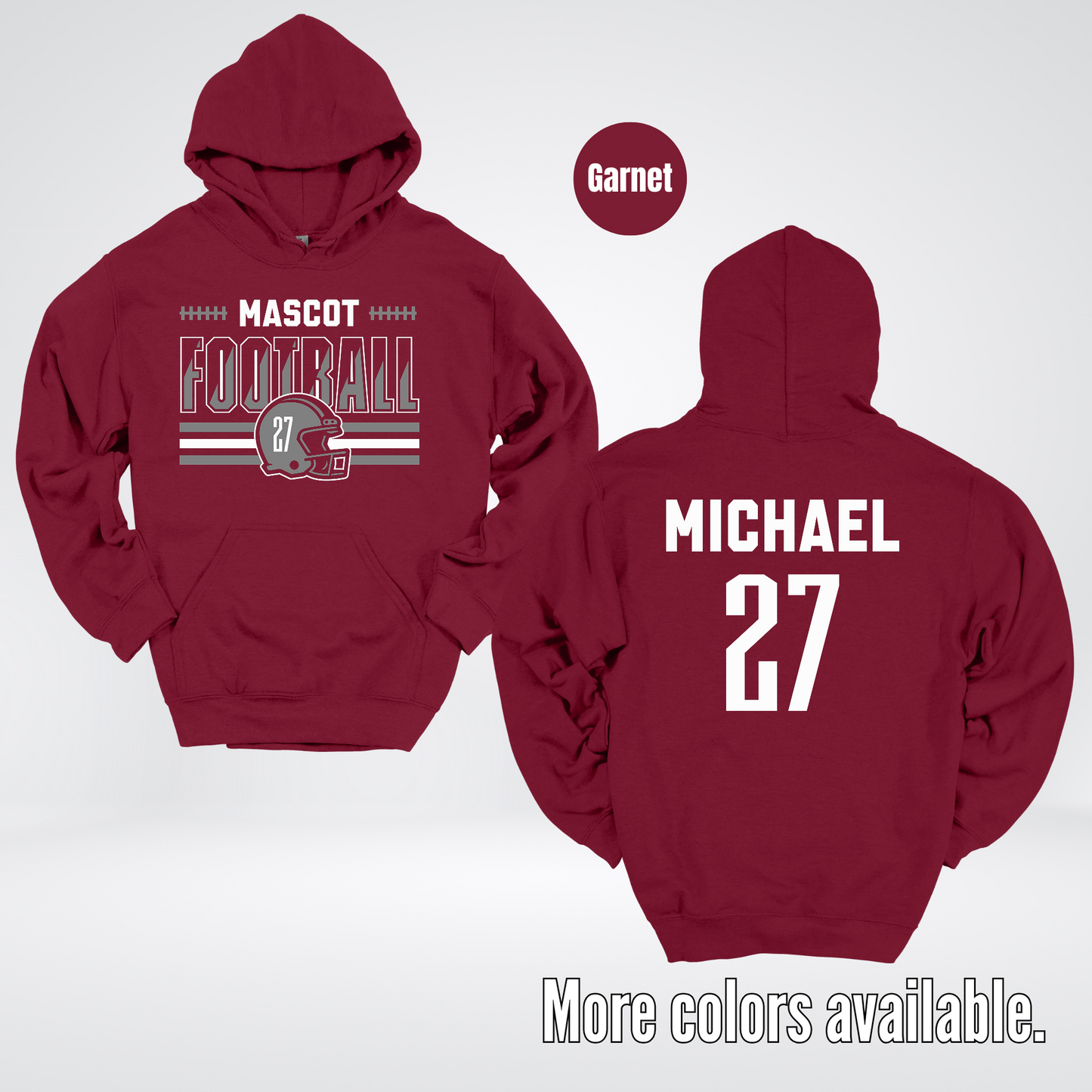 Custom Mascot, Number, & Name – Gray - Football Design 15 Hoodie