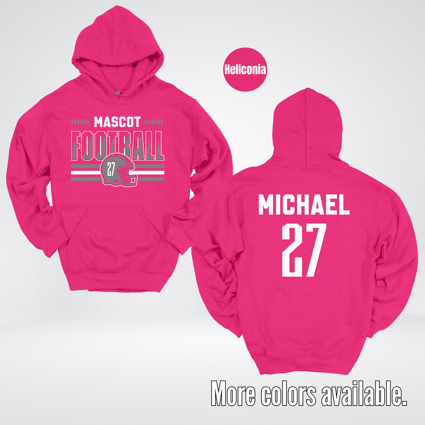 Custom Mascot, Number, & Name – Gray - Football Design 15 Hoodie