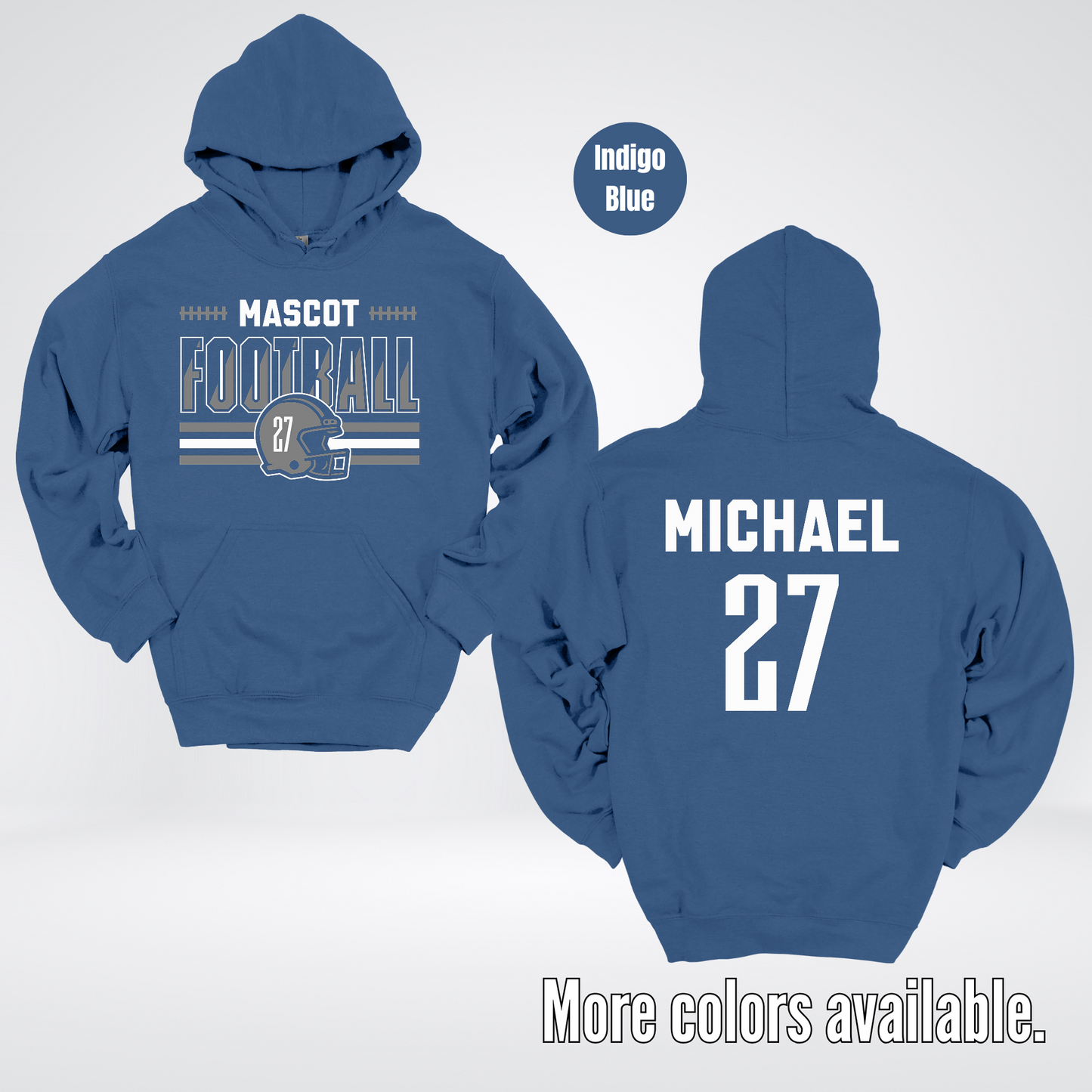 Custom Mascot, Number, & Name – Gray - Football Design 15 Hoodie
