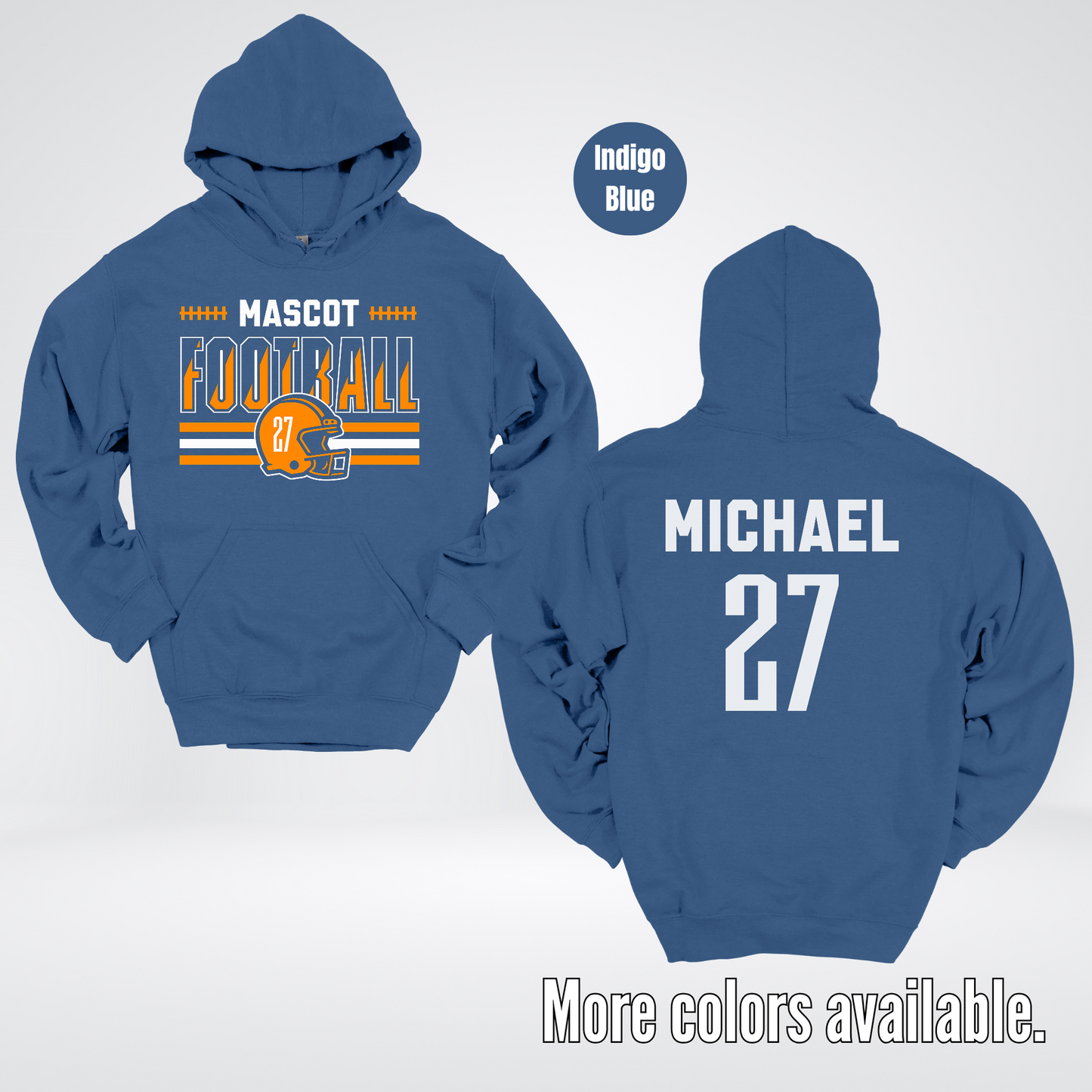 Custom Mascot, Number, & Name – Orange - Football Design 11 Hoodie