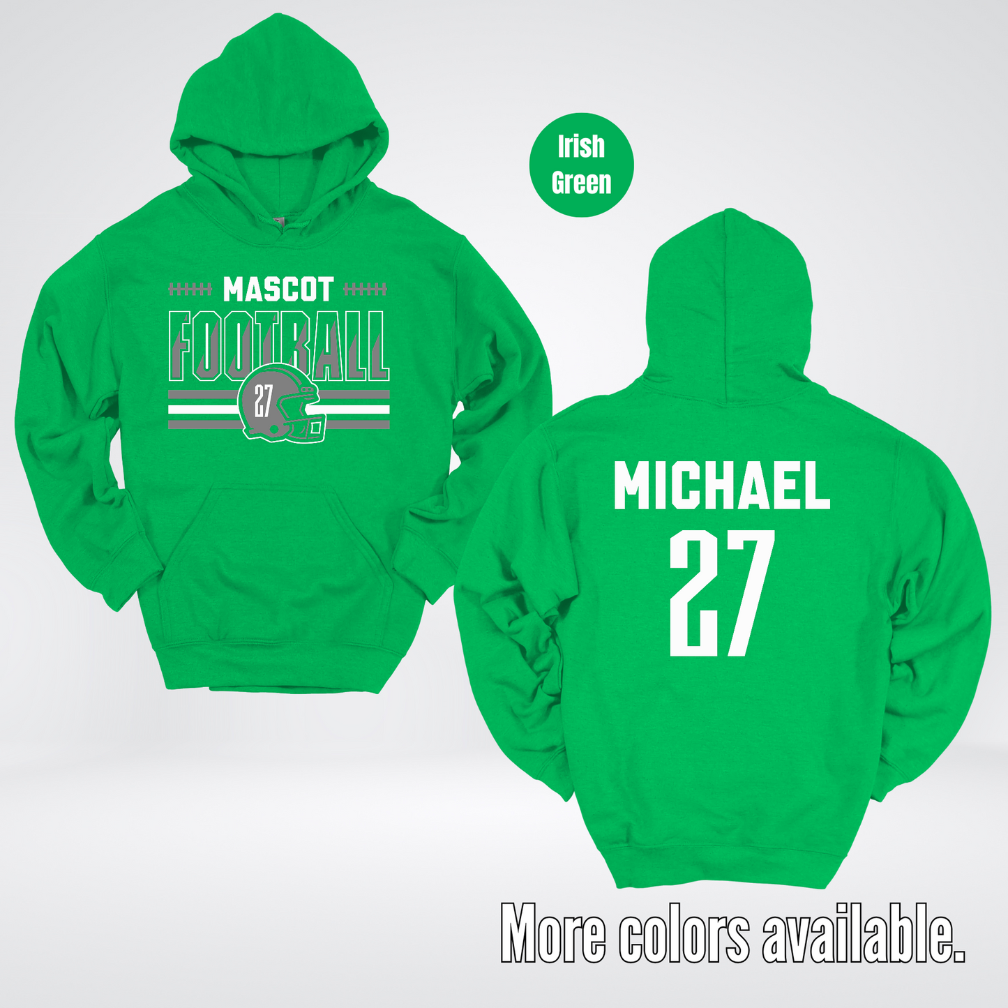 Custom Mascot, Number, & Name – Gray - Football Design 15 Hoodie
