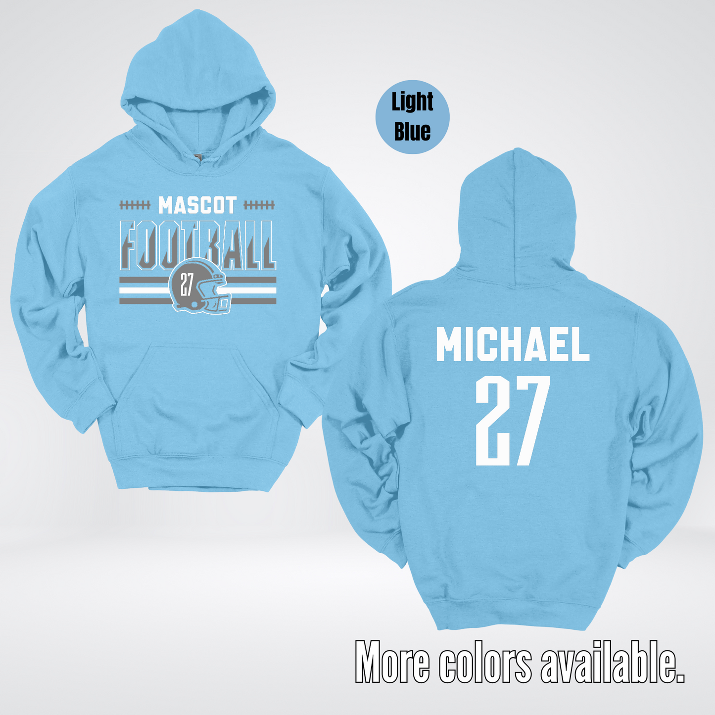 Custom Mascot, Number, & Name – Gray - Football Design 15 Hoodie