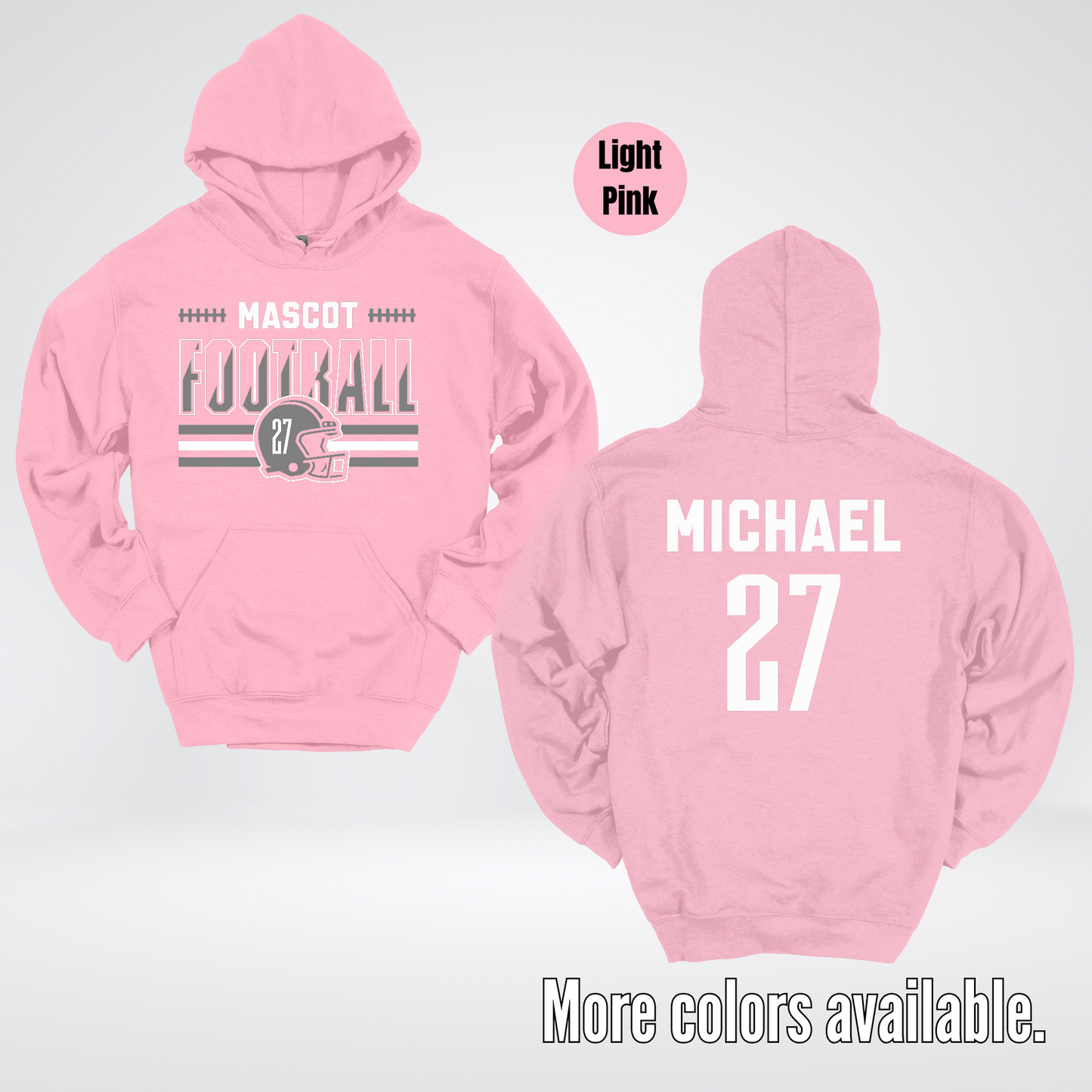 Custom Mascot, Number, & Name – Gray - Football Design 15 Hoodie