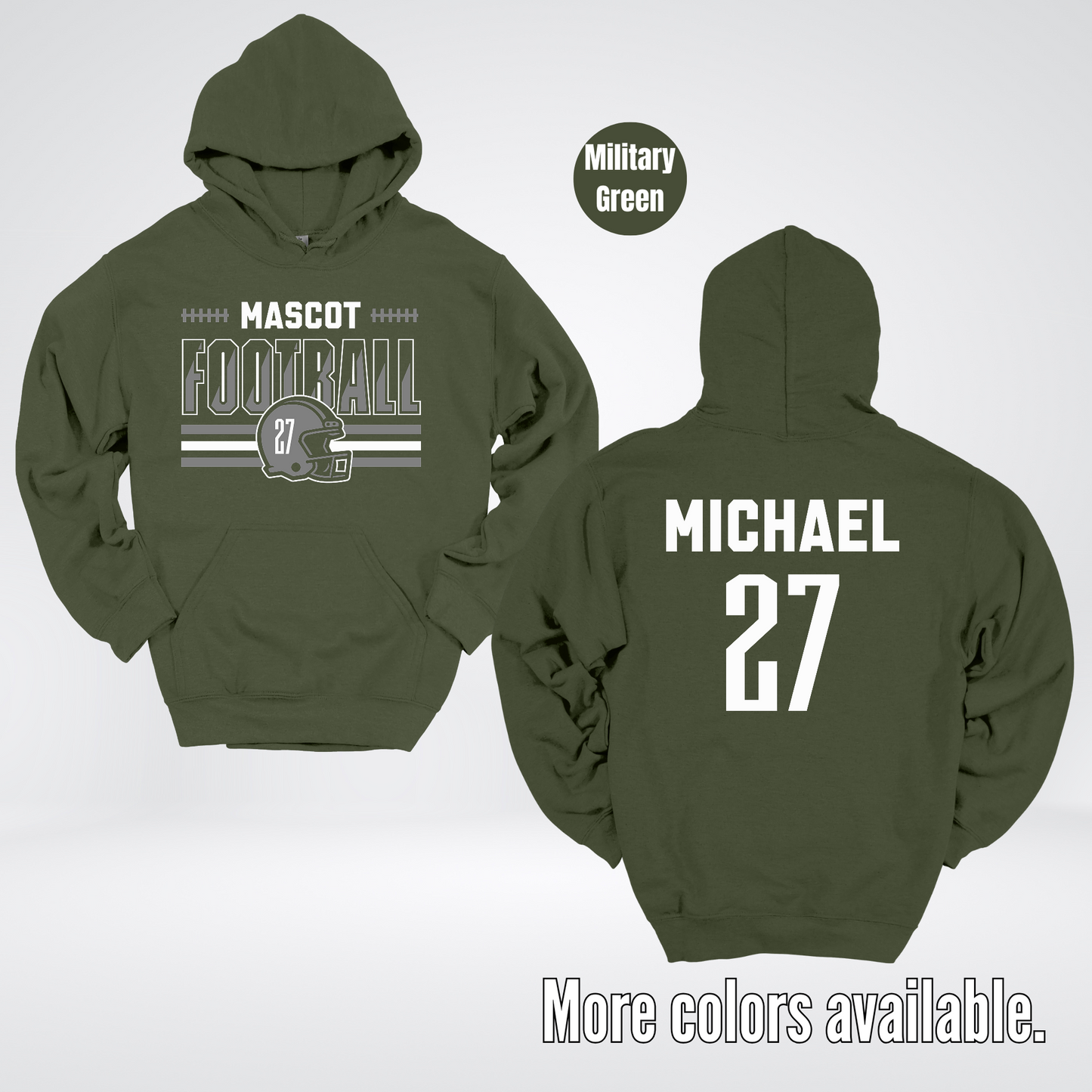 Custom Mascot, Number, & Name – Gray - Football Design 15 Hoodie