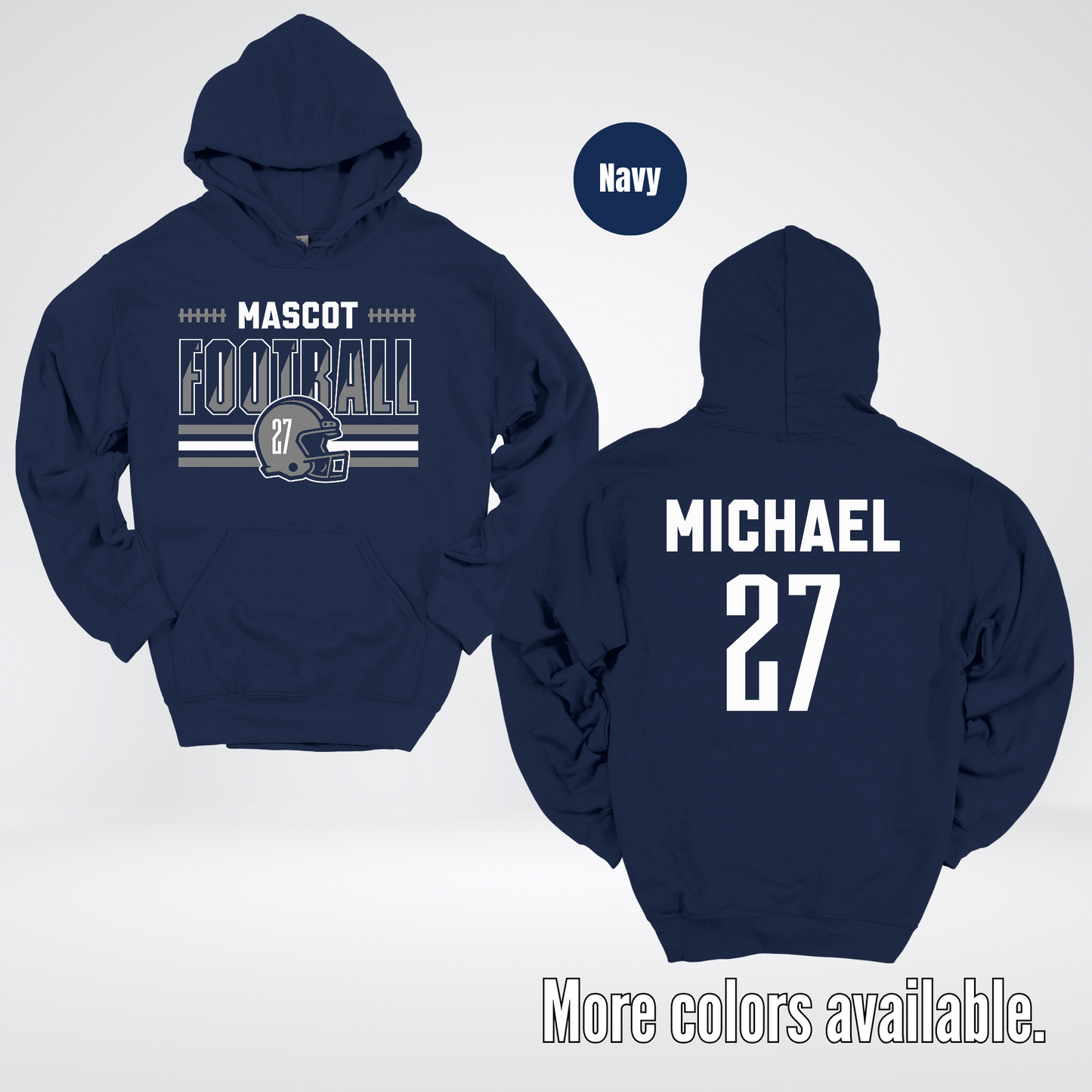 Custom Mascot, Number, & Name – Gray - Football Design 15 Hoodie