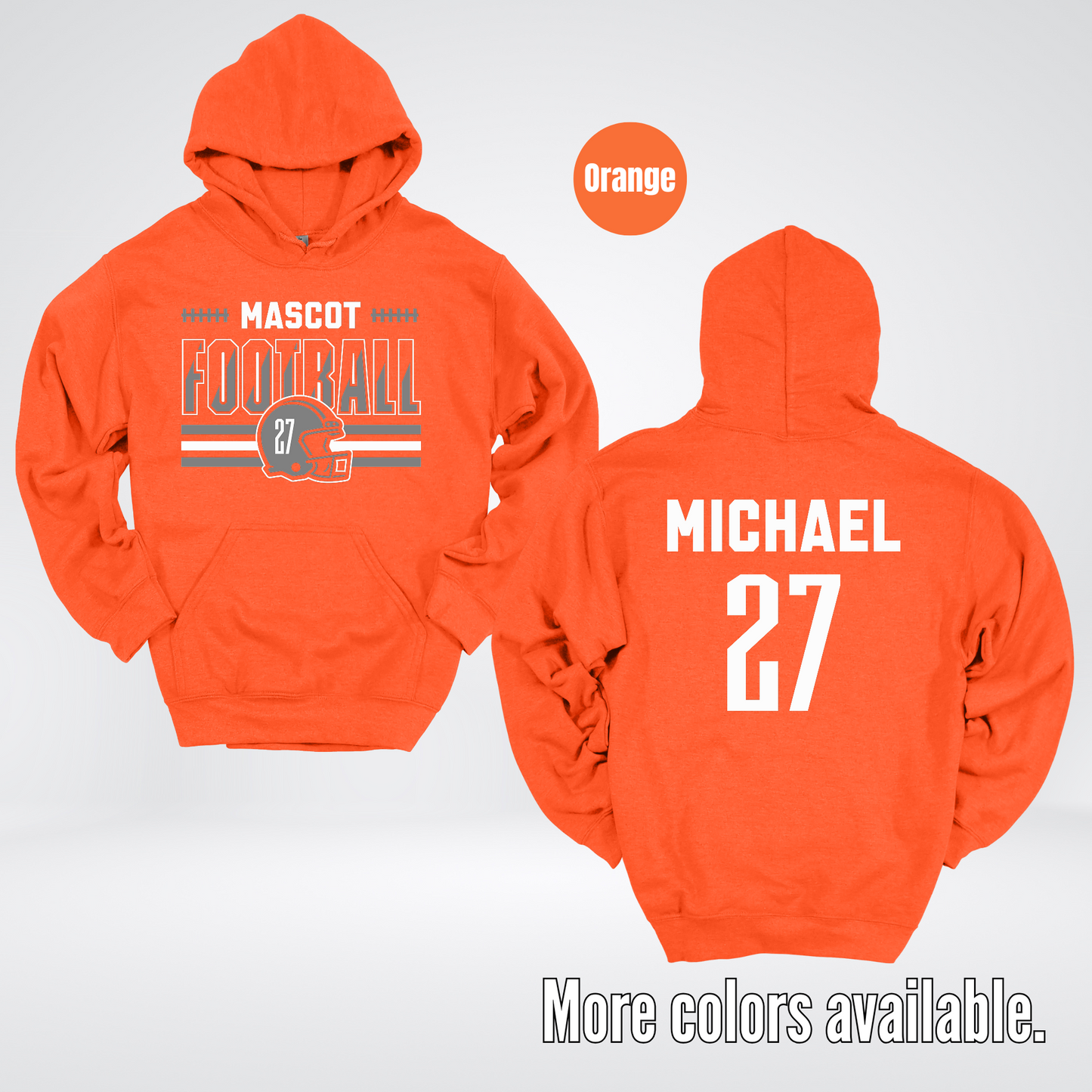 Custom Mascot, Number, & Name – Gray - Football Design 15 Hoodie