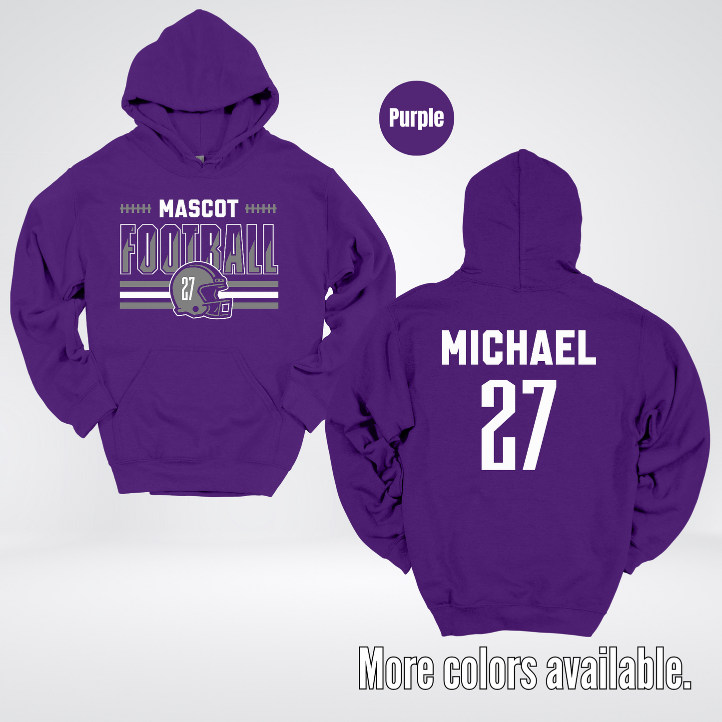 Custom Mascot, Number, & Name – Gray - Football Design 15 Hoodie