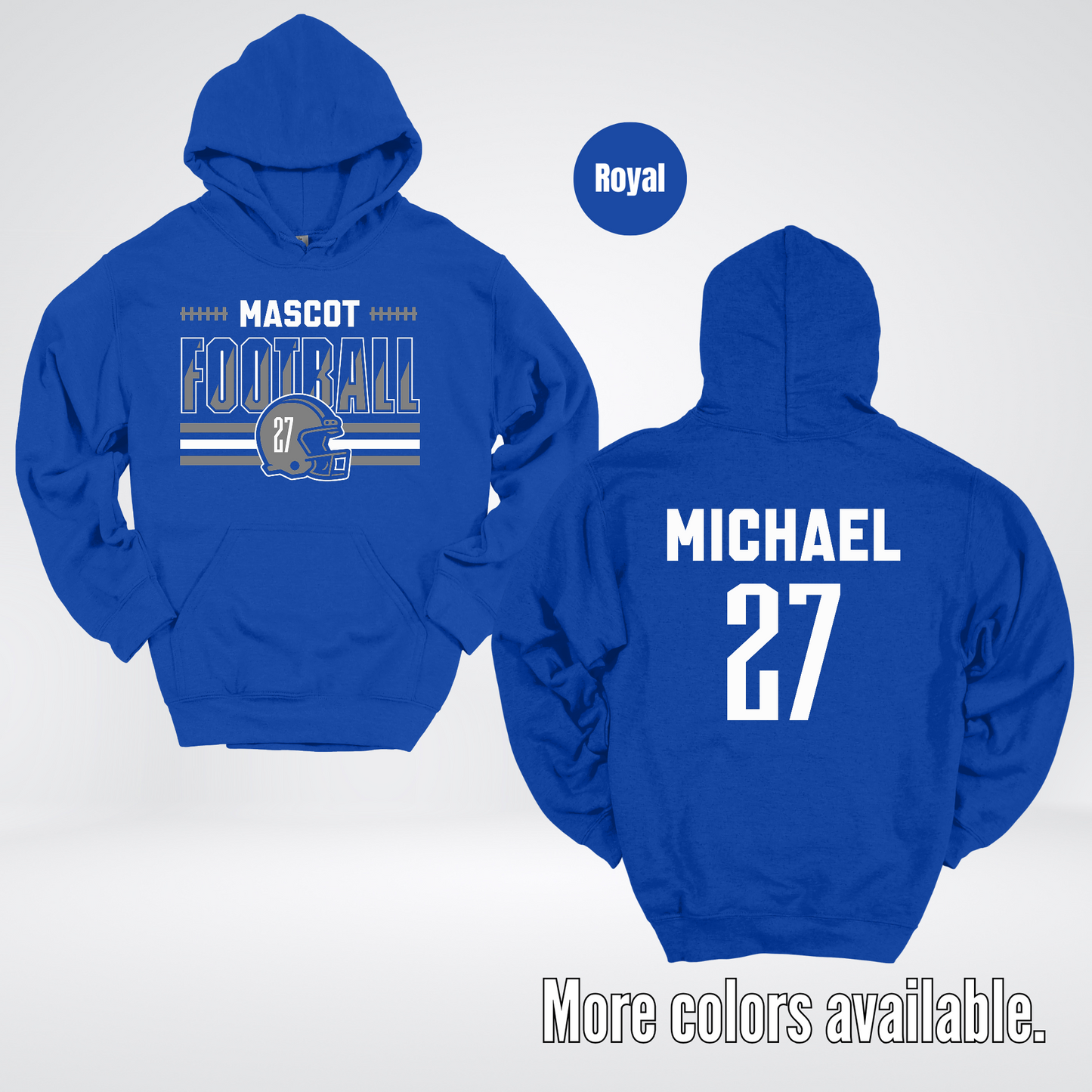 Custom Mascot, Number, & Name – Gray - Football Design 15 Hoodie