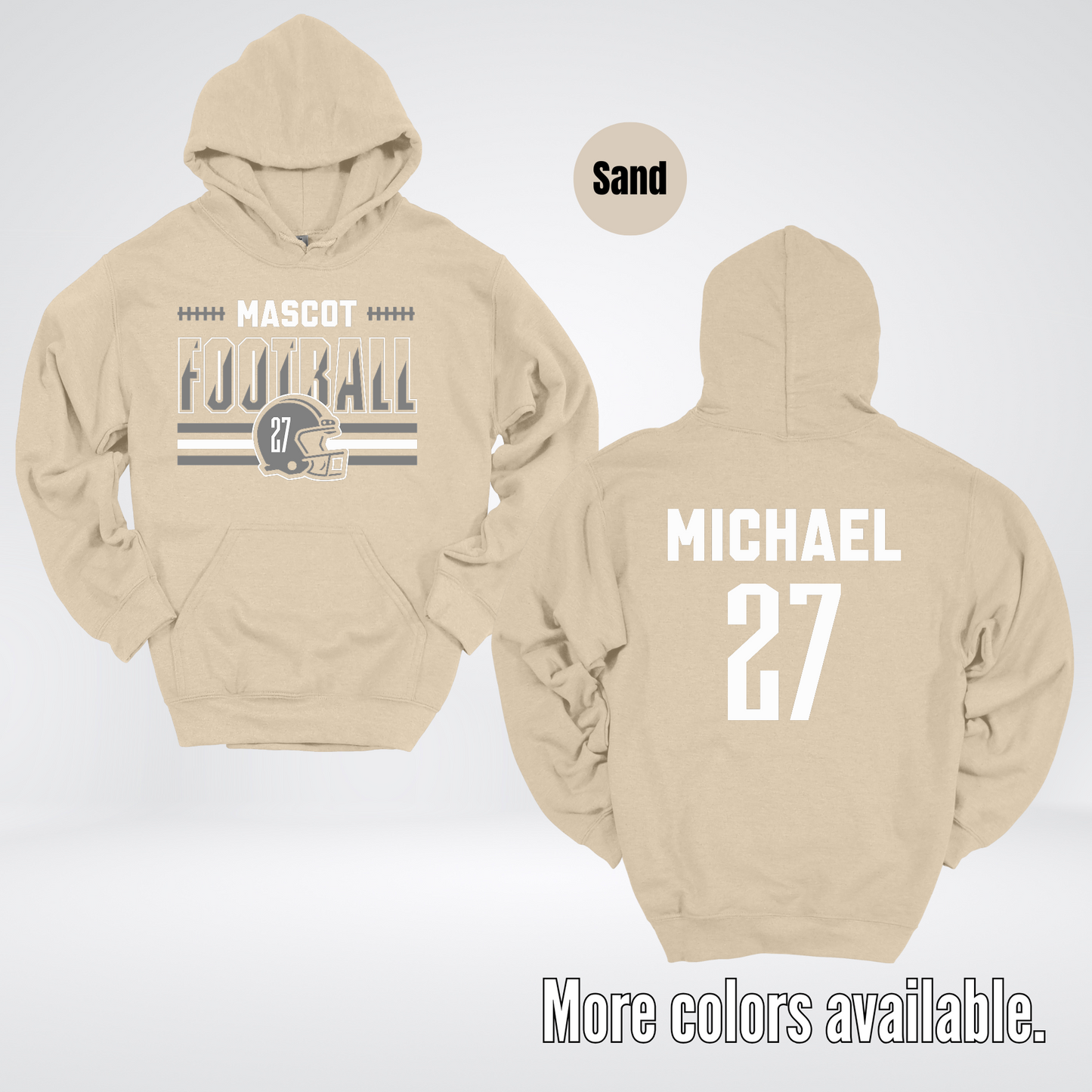 Custom Mascot, Number, & Name – Gray - Football Design 15 Hoodie