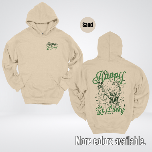Happy Go Lucky Clovers And A Skeleton - Dark Green And Green Design – Saint Patrick’s Day Hoodie