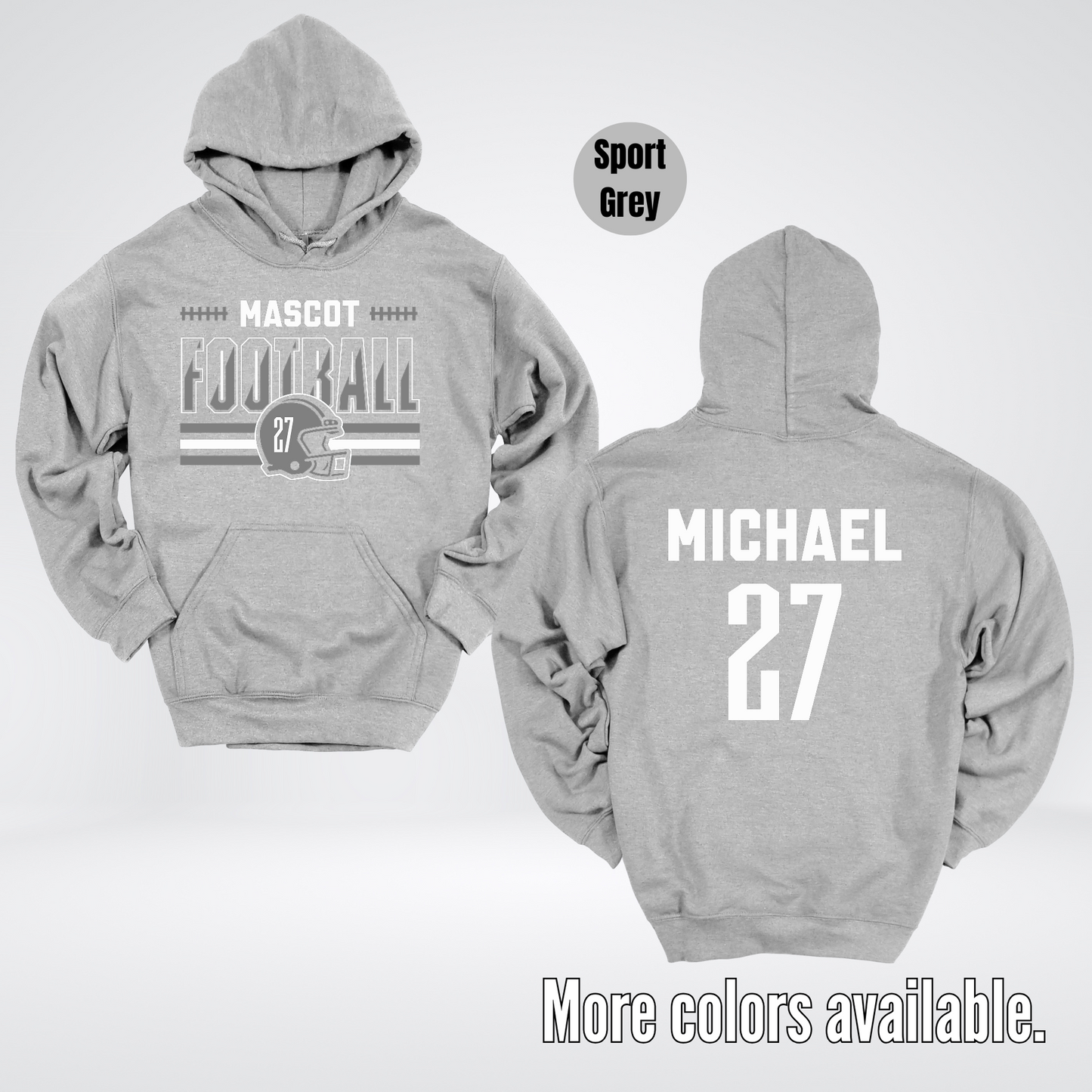 Custom Mascot, Number, & Name – Gray - Football Design 15 Hoodie