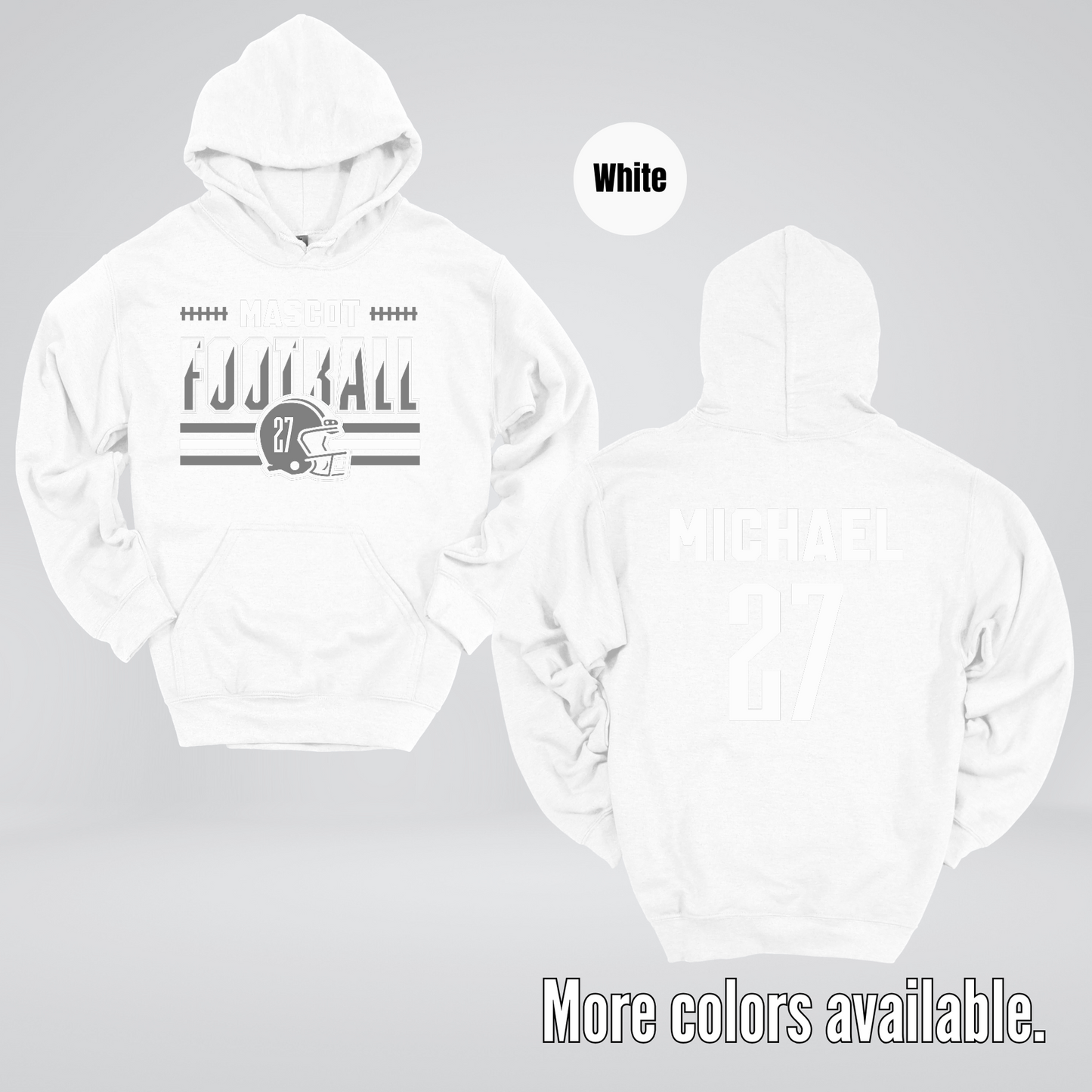 Custom Mascot, Number, & Name – Gray - Football Design 15 Hoodie