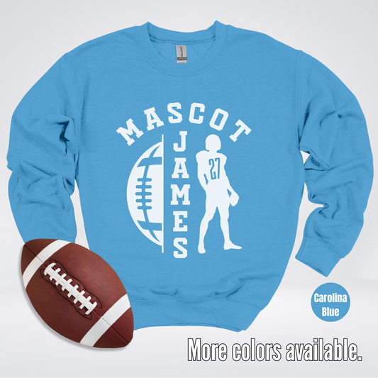 Custom Mascot, Number, & Name - White - Football Design 26 Crewneck Sweatshirt