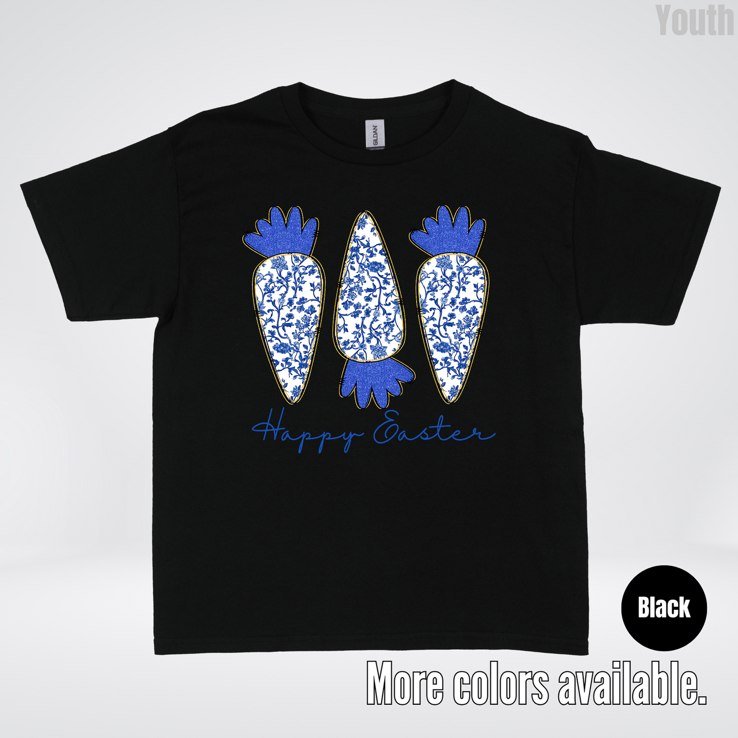 Blue Toile Chinoiserie Grandmillennial Happy Easter And Carrots Youth T-Shirt