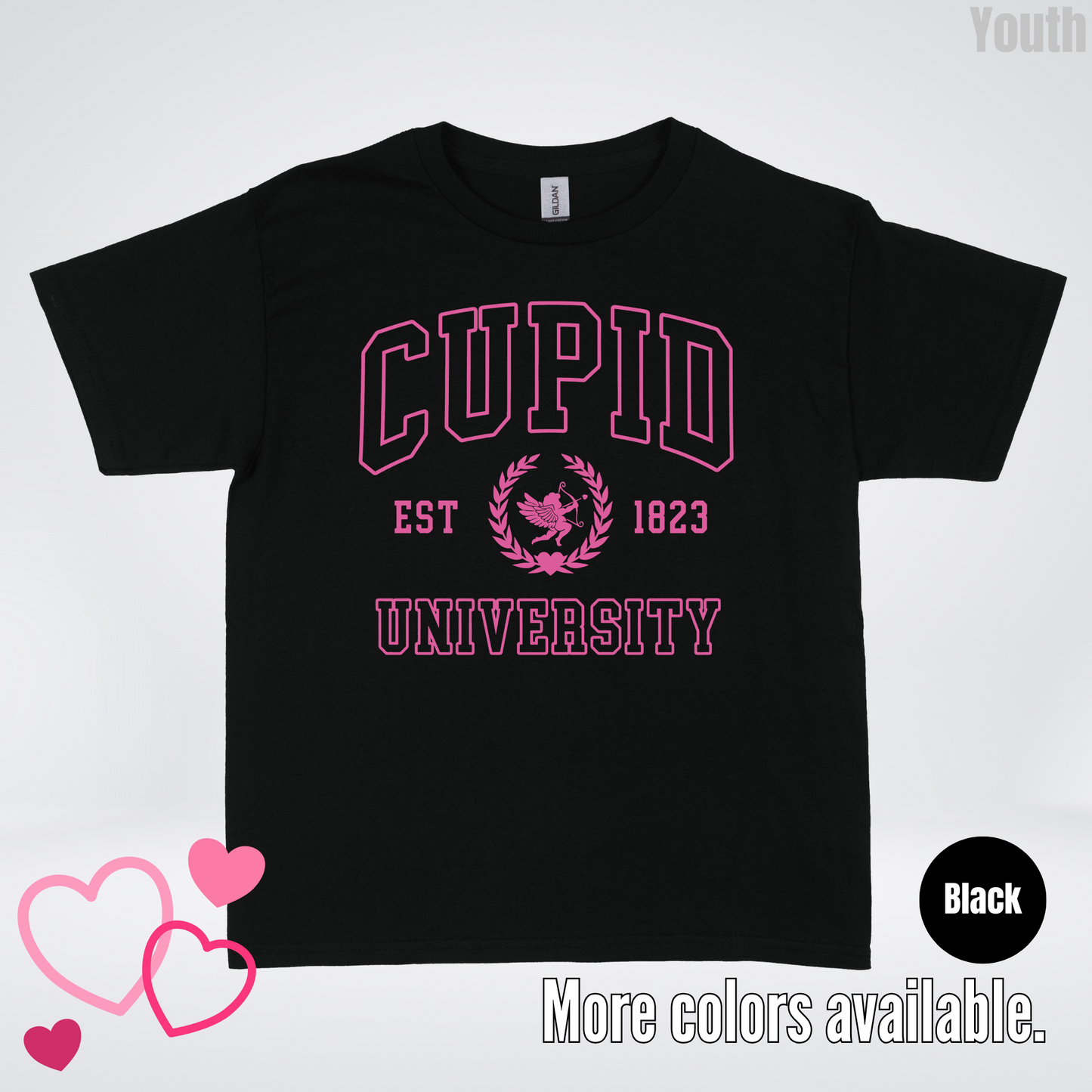 Cupid University Est 1823 Bright Pink Design Youth T-Shirt