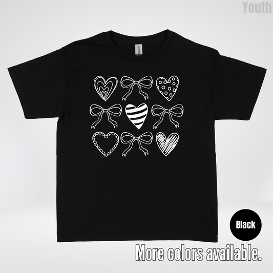 Doodle Coquette Hearts Youth T-Shirt