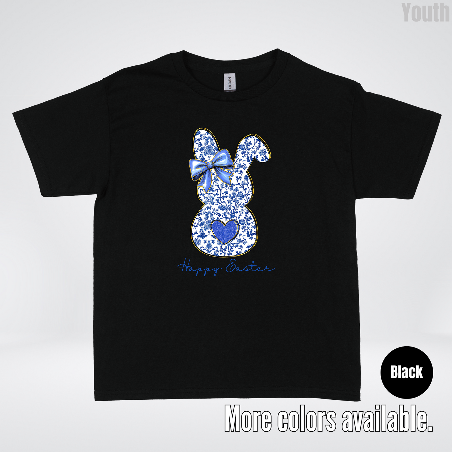 Happy Easter Bunny Blue Toile Chinoiserie Grand Millennial Youth T-Shirt