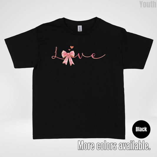 Love Pink Watercolor Coquette Bow Youth T-Shirt