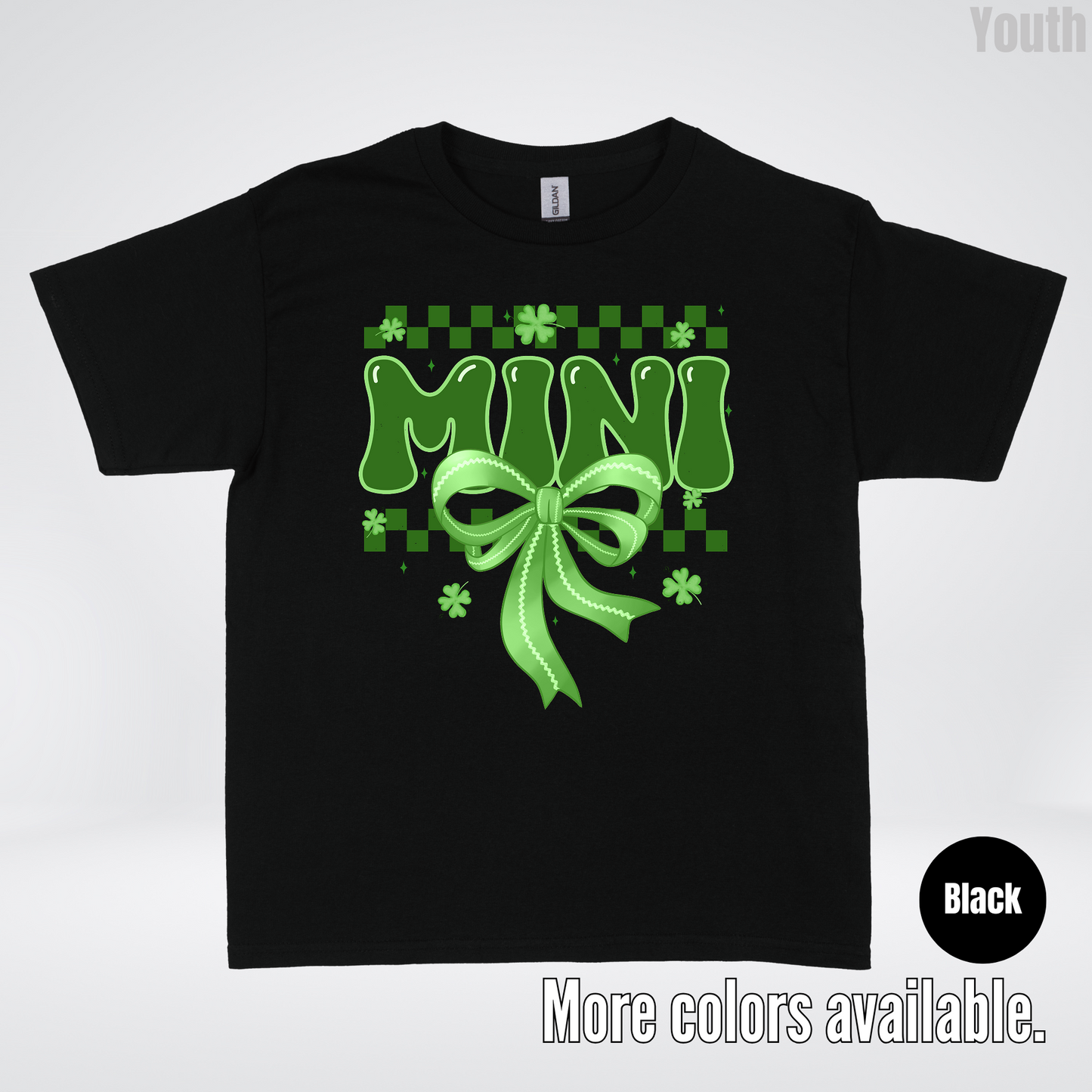 Mini Coquette Green Bow Checkered Retro Four Leaf Clovers Youth T-Shirt