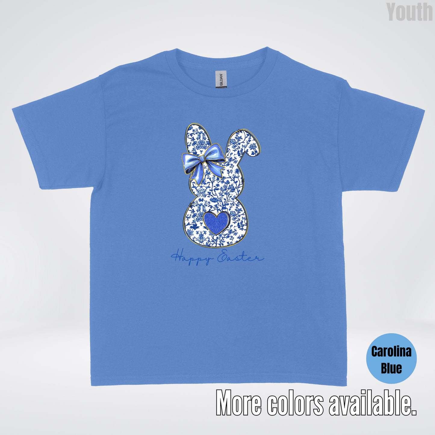 Happy Easter Bunny Blue Toile Chinoiserie Grand Millennial Youth T-Shirt