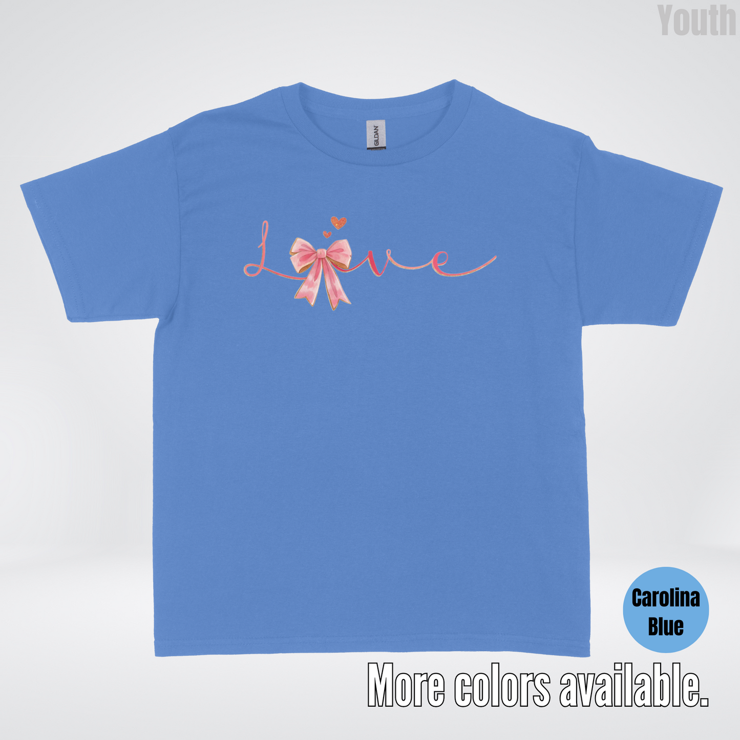 Love Pink Watercolor Coquette Bow Youth T-Shirt
