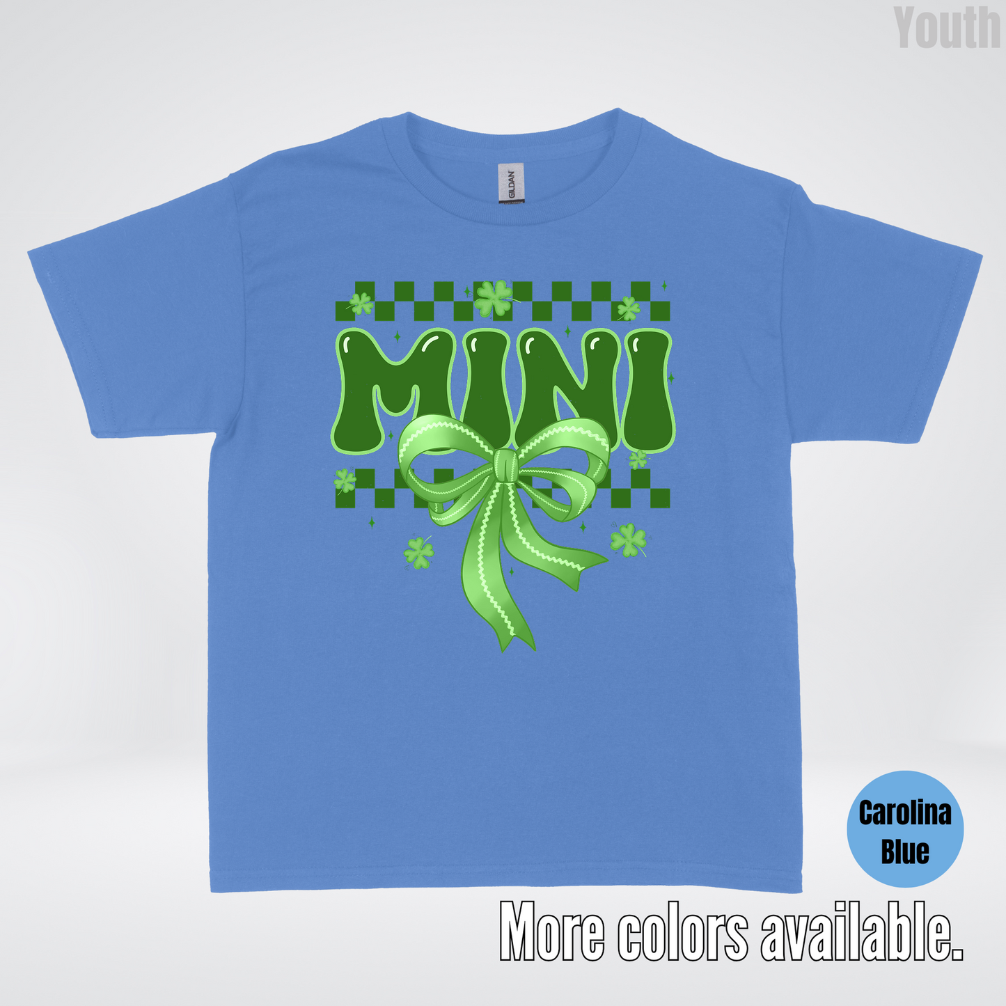 Mini Coquette Green Bow Checkered Retro Four Leaf Clovers Youth T-Shirt